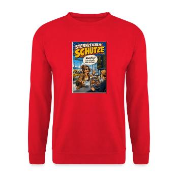 Sternzeichen Schütze - Fernweh kennt keine Grenzen - Unisex Pullover - Rot - Vorne - Alina (178cm) & Michal (187cm)
