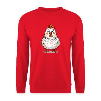 Lustiges Verwirrtes Huhn Funny Chicken - Unisex Pullover - Rot - Vorne - Alina (178cm) & Michal (187cm)