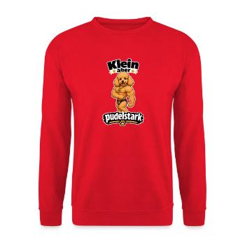 Klein aber pudelstark – Pudel Trizeps Pose - Unisex Pullover - Rot - Vorne - Alina (178cm) & Michal (187cm)