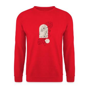 Minimalist One Line Art Woman Face & Floral - Unisex Pullover - Rot - Vorne - Alina (178cm) & Michal (187cm)