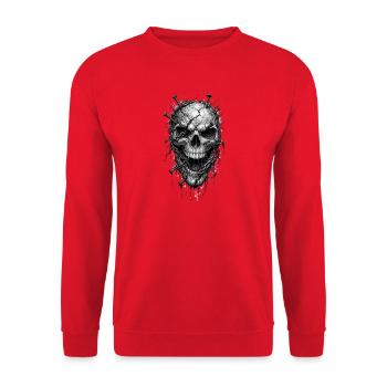 Skull With Nails Gothic Horror Grafik - Unisex Pullover - Rot - Vorne - Alina (178cm) & Michal (187cm)