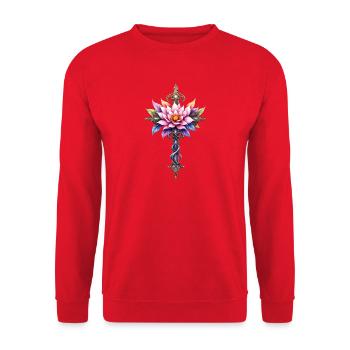 Floral Lotus Cross: Ornamental Dagger - Unisex Sweatshirt - red - Front - Alina (178cm) & Michal (187cm)