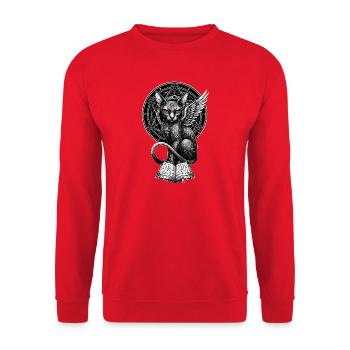 Chat ailé avec des runes - Sweat-shirt Unisexe - rouge - Devant - Alina (178cm) & Michal (187cm)