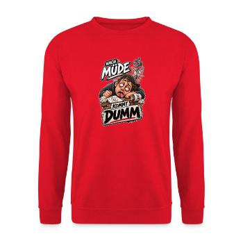 Nach Müde kommt Dumm – Cartoon - Unisex Pullover - Rot - Vorne - Alina (178cm) & Michal (187cm)