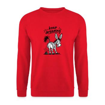 Black and white cartoon donkey with a big grin - Unisex Sweatshirt - red - Front - Alina (178cm) & Michal (187cm)