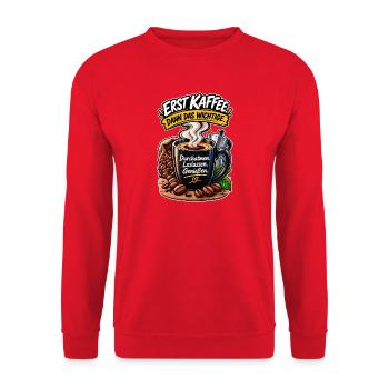 Erst Kaffee, Dann Wichtiges - Unisex Pullover - Rot - Vorne - Alina (178cm) & Michal (187cm)