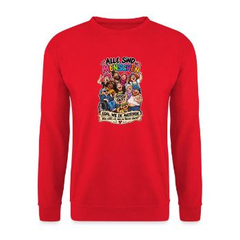 Alle sind Menschen – Vielfalt & Herz - Unisex Pullover - Rot - Vorne - Alina (178cm) & Michal (187cm)
