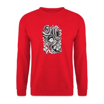 Tattoo Adler und Drache - Unisex Pullover - Rot - Vorne - Alina (178cm) & Michal (187cm)