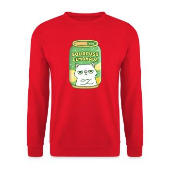 Funny Grouchy Cat Sourpuss Lemonade Drink Can - Unisex Sweatshirt - red - Front - Alina (178cm) & Michal (187cm)