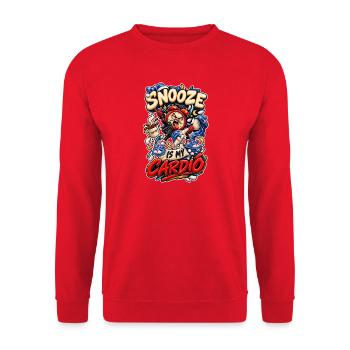 Snooze Is My Cardio Frecher Wecker Punk Spruch - Unisex Sweatshirt - red - Front - Alina (178cm) & Michal (187cm)