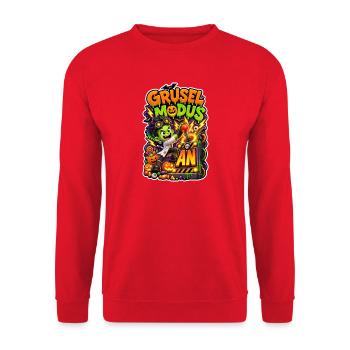 Gruselmodus an verrückter Halloween Forscher Spaß - Unisex Pullover - Rot - Vorne - Alina (178cm) & Michal (187cm)