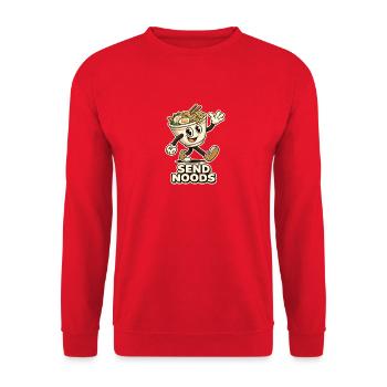 Nudelmaskottchen Send Noods - Unisex Pullover - Rot - Vorne - Alina (178cm) & Michal (187cm)