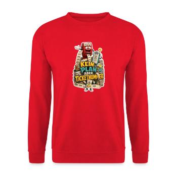 Kein Plan Aber Ticketnummer Büro Humor Spruch - Unisex Pullover - Rot - Vorne - Alina (178cm) & Michal (187cm)