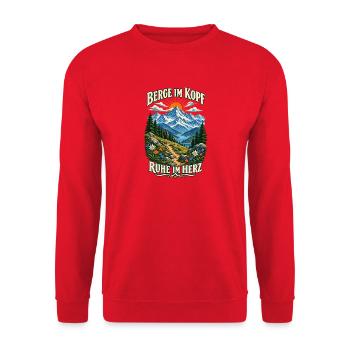 Berge im Kopf, Ruhe im Herz - Unisex Pullover - Rot - Vorne - Alina (178cm) & Michal (187cm)