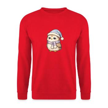 Schlafende Winter-Eule - Unisex Pullover - Rot - Vorne - Alina (178cm) & Michal (187cm)