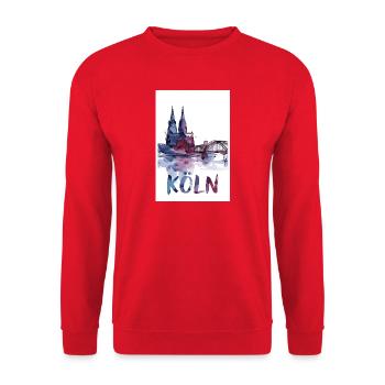 Köln Poster Aquarell - Unisex Pullover - Rot - Vorne - Alina (178cm) & Michal (187cm)