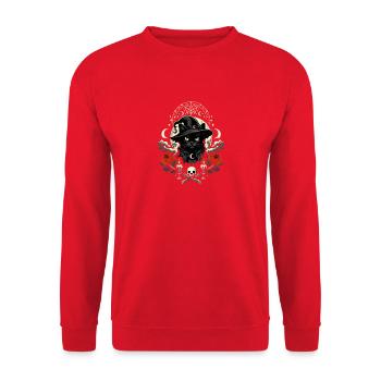 Schwarze Katzenhexe Mondkreis - Unisex Pullover - Rot - Vorne - Alina (178cm) & Michal (187cm)