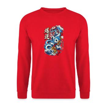 Blauer Drache in Wellenzauber - Unisex Pullover - Rot - Vorne - Alina (178cm) & Michal (187cm)