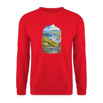 Nesmersiel Küstenidylle: Hafen & Dünen - Unisex Pullover - Rot - Vorne - Alina (178cm) & Michal (187cm)