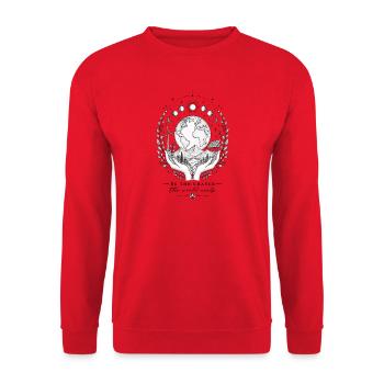 Erdkugel in Händen: Naturkraft - Unisex Pullover - Rot - Vorne - Alina (178cm) & Michal (187cm)