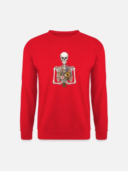 Skelett mit Blumenstrauß - Unisex Pullover - Rot