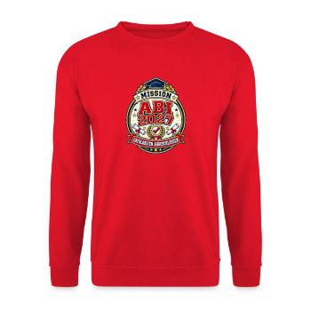 Mission Abi 2027 erfolgreich abgeschlossen – Badge - Unisex Pullover - Rot - Vorne - Alina (178cm) & Michal (187cm)