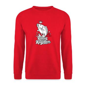 König der Karpfen Angler Angeln Fisch Design - Unisex Pullover - Rot - Vorne - Alina (178cm) & Michal (187cm)