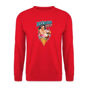 Daily Fresh – Retro Pin-up & Eiscreme - Unisex Pullover - Rot - Vorne - Alina (178cm) & Michal (187cm)