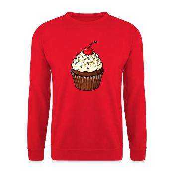 Kirsche und Streusel Cupcake - Unisex Pullover - Rot - Vorne - Alina (178cm) & Michal (187cm)