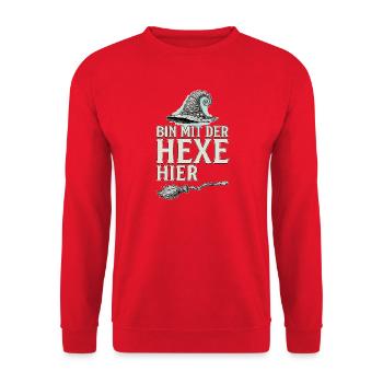 Bin mit der Hexe hier Halloween Hexenhut  - Unisex Pullover - Rot - Vorne - Alina (178cm) & Michal (187cm)