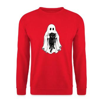 Halloween Geist Mit Schwarzer Katze Für Katzenfans - Unisex Pullover - Rot - Vorne - Alina (178cm) & Michal (187cm)