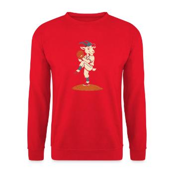 Baseball Pitcher Ziege auf dem Hügel Ballspieler - Unisex Pullover - Rot - Vorne - Alina (178cm) & Michal (187cm)