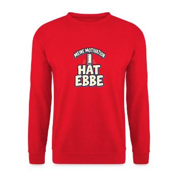 Meine Motivation hat Ebbe – Küstenhumor - Unisex Pullover - Rot - Vorne - Alina (178cm) & Michal (187cm)