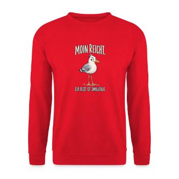 Moin reicht – der Rest ist Smalltalk - Unisex Pullover - Rot - Vorne - Alina (178cm) & Michal (187cm)