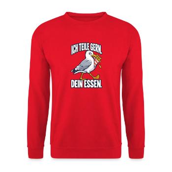 Ich teile gern – dein Essen – Möwe - Unisex Pullover - Rot - Vorne - Alina (178cm) & Michal (187cm)