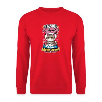 Kater mit Trichter - Unisex Pullover - Rot - Vorne - Alina (178cm) & Michal (187cm)