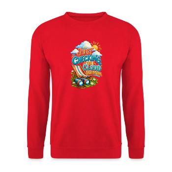 Wolkenbeobachtungshumor – Nur den Wolkensitz überprüfen - Unisex Pullover - Rot - Vorne - Alina (178cm) & Michal (187cm)