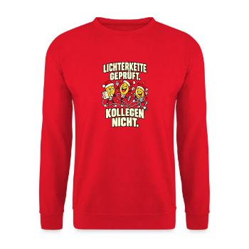    Lichterkette geprüft Kollegen nicht - Unisex Pullover - Rot - Vorne - Alina (178cm) & Michal (187cm)