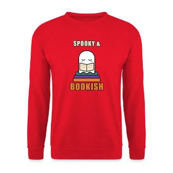 Geist, der liest – Gruselig und bücherhaft - Unisex Pullover - Rot - Vorne - Alina (178cm) & Michal (187cm)