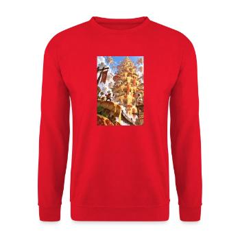 Käsegebundener Fantasieturm - Unisex Pullover - Rot - Vorne - Alina (178cm) & Michal (187cm)