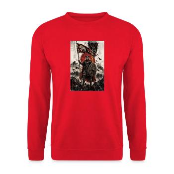Wikingerkriegsherr mit Rotem Banner - Unisex Pullover - Rot - Vorne - Alina (178cm) & Michal (187cm)