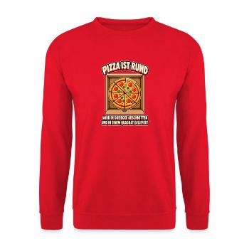 Pizza ist rund – lustiges Pizza T-Shirt - Unisex Pullover - Rot - Vorne - Alina (178cm) & Michal (187cm)