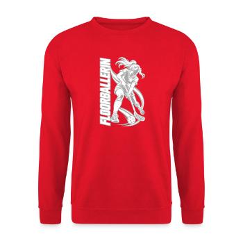 Floorball Spielerin Grafik - Unisex Pullover - Rot - Vorne - Alina (178cm) & Michal (187cm)