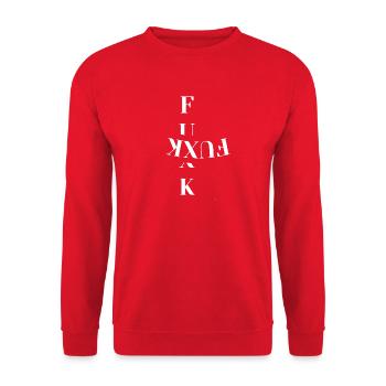 Verdrehte Typografie in Schwarzweiß - Unisex Pullover - Rot - Vorne - Alina (178cm) & Michal (187cm)
