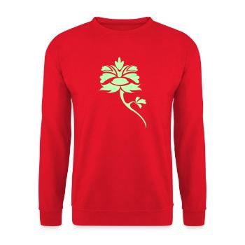 Lichtgrünes Blattornament-Blüte - Unisex Pullover - Rot - Vorne - Alina (178cm) & Michal (187cm)