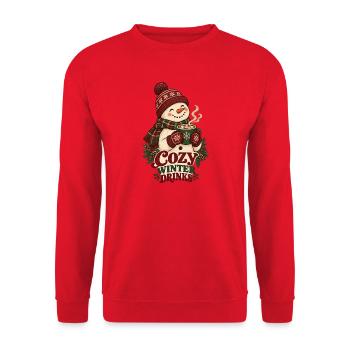 Cozy Winter Drinks Schneemann - Unisex Pullover - Rot - Vorne - Alina (178cm) & Michal (187cm)