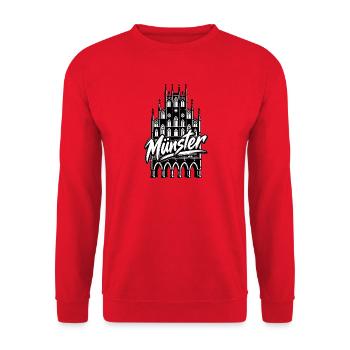 Münster Graffiti Kathedrale - Unisex Pullover - Rot - Vorne - Alina (178cm) & Michal (187cm)