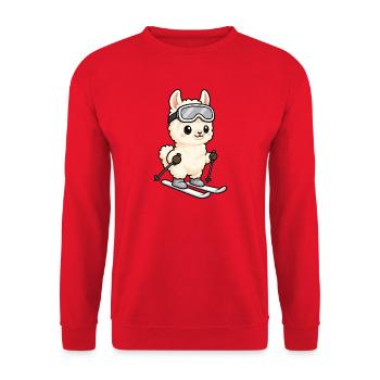 Lama Alpaka Kawaii Skifahrer Cartoon - Unisex Pullover - Rot - Vorne - Alina (178cm) & Michal (187cm)