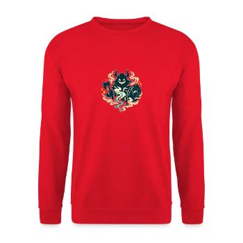 Dämonischer Krieger mit Axt - Unisex Pullover - Rot - Vorne - Alina (178cm) & Michal (187cm)