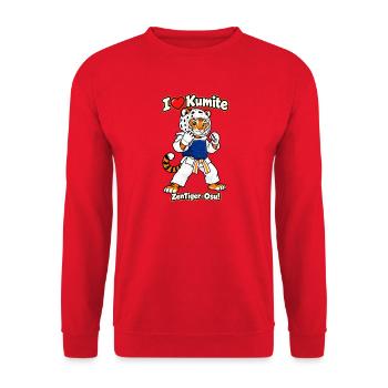 Tiger im Kumite Training - Unisex Pullover - Rot - Vorne - Alina (178cm) & Michal (187cm)